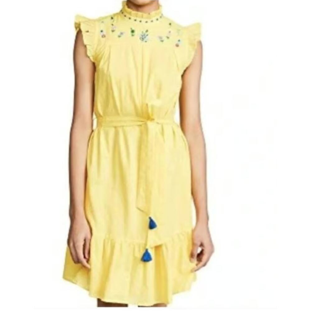 Banjanan Asha Dress L Yellow Embroidered Boho Western Festival Belt Tassel - Picture 3 of 6